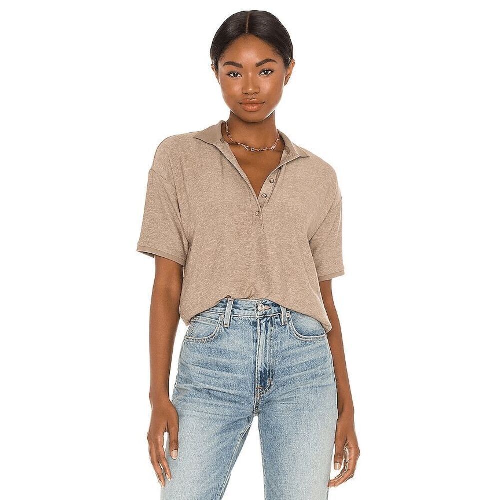 Richer Poorer Warm Grey Cozy Knit Short Sleeve Polo Top Women's Size XL
